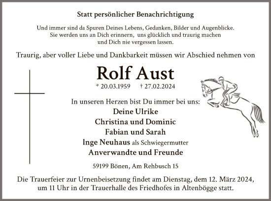 Todesanzeige von Rolf Aust von WA