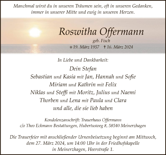 Todesanzeige von Roswitha Offermann von WA