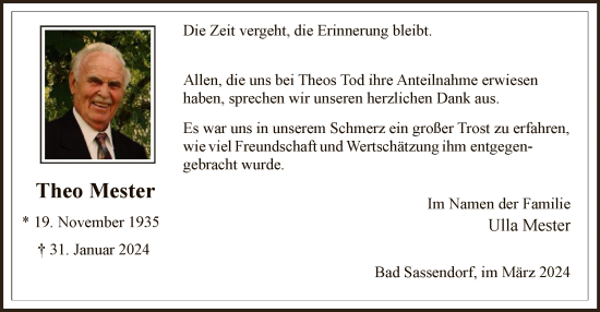 Todesanzeige von Theo Mester von WA