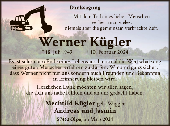 Todesanzeige von Werner Kügler von WA