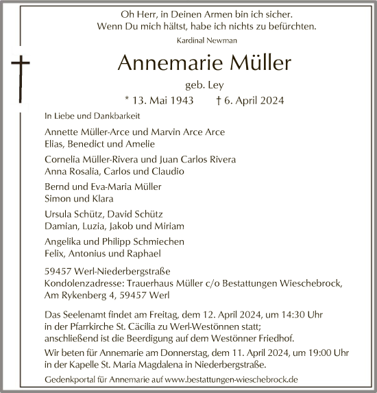 Todesanzeige von Annemarie Müller von WA