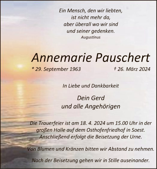 Todesanzeige von Annemarie Pauschert von WA