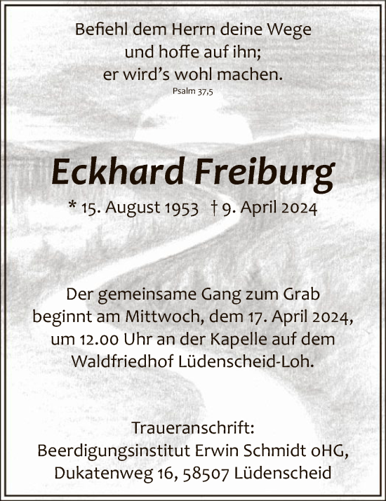 Todesanzeige von Eckhard Freiburg von WA