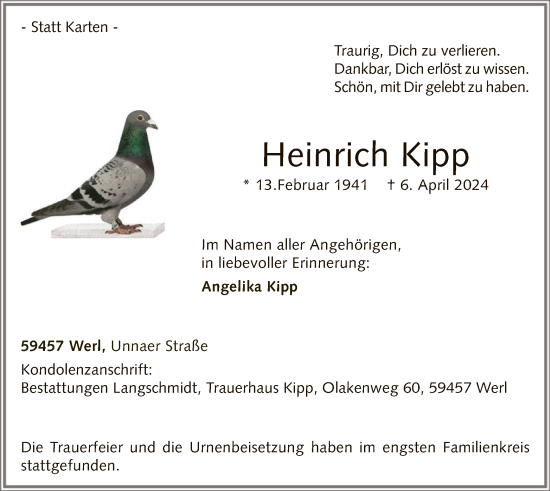 Todesanzeige von Heinrich Kipp von WA