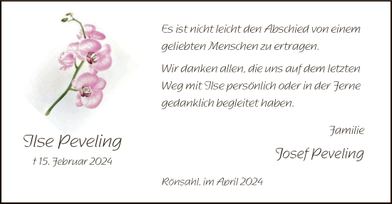 Todesanzeige von Ilse Peveling von WA