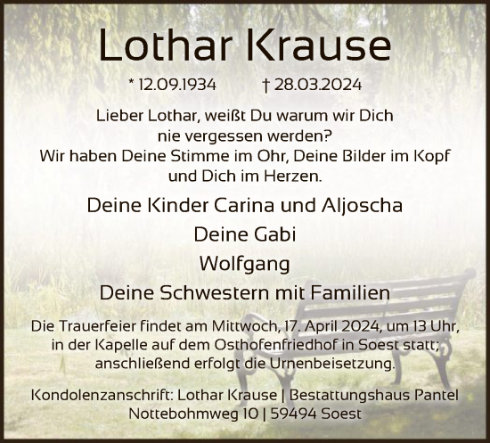 Todesanzeige von Lothar Krause von WA