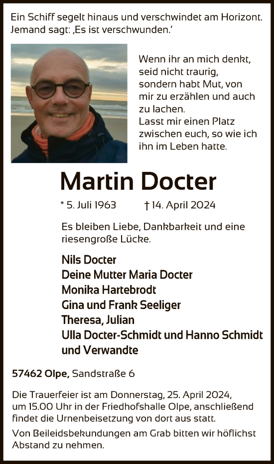 Todesanzeige von Martin Docter von WA