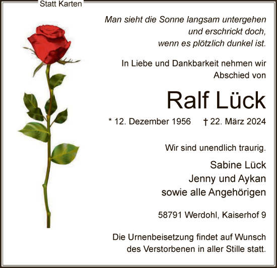 Todesanzeige von Ralf Lück von WA