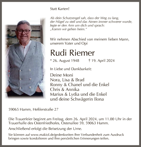 Todesanzeige von Rudi Riemer von WA