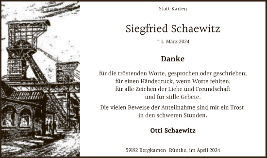Todesanzeige von Siegfried Schaewitz von WA