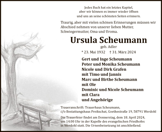 Todesanzeige von Ursula Scheumann von WA