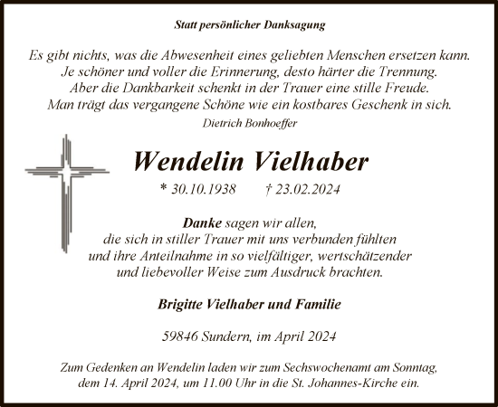 Todesanzeige von Wendelin Vielhaber von WA