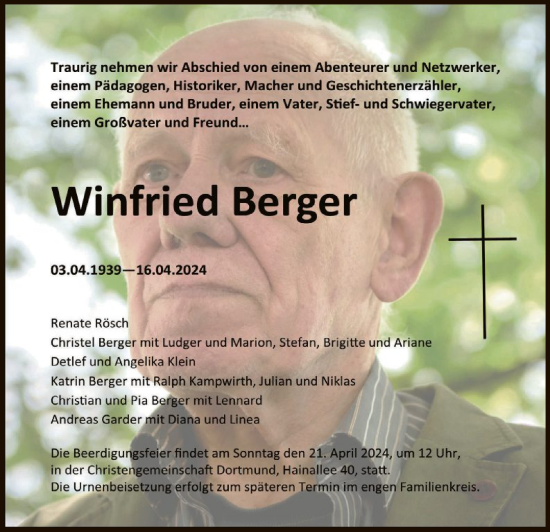 Todesanzeige von Winfried Berger von WA