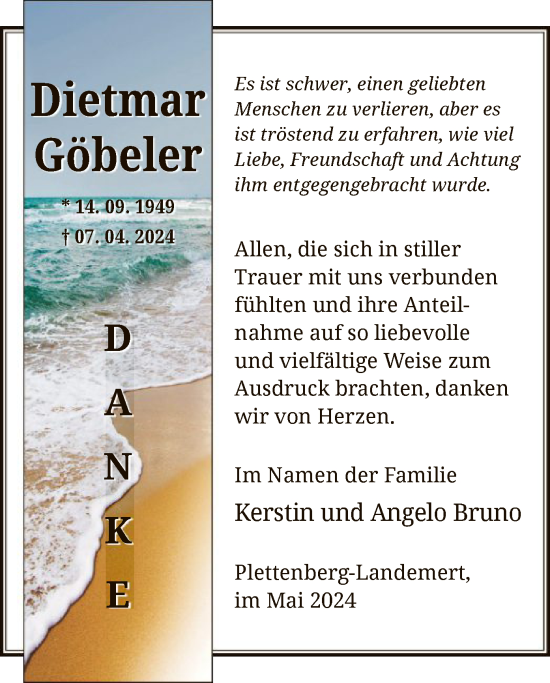 Todesanzeige von Dietmar Göbeler von WA