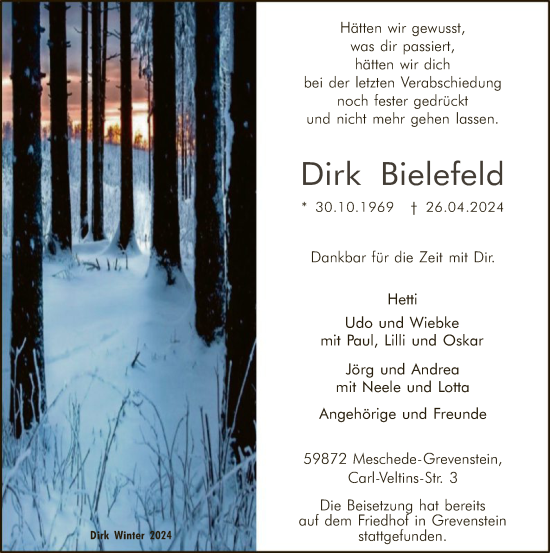 Todesanzeige von Dirk Bielefeld von WA