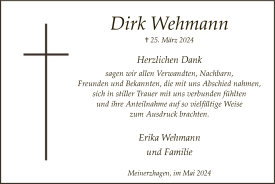 Todesanzeige von Dirk Wehmann von WA