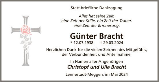 Todesanzeige von Günter Bracht von WA