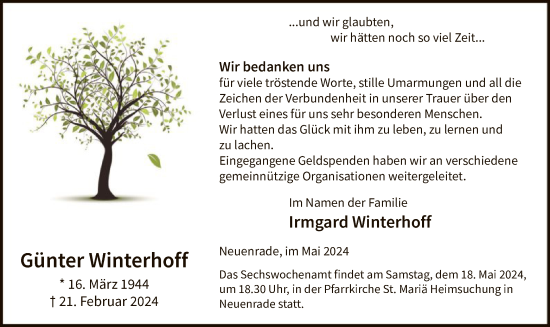 Todesanzeige von Günter Winterhoff von WA