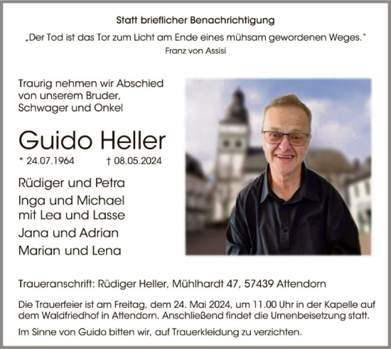 Todesanzeige von Guido Heller von WA