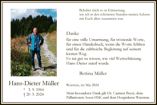 Todesanzeige von Hans-Dieter Müller von WA
