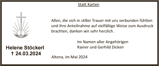 Todesanzeige von Helene Stöckerl von WA