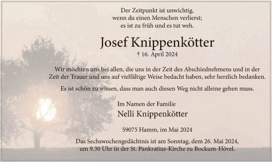Todesanzeige von Josef Knippenkötter von WA