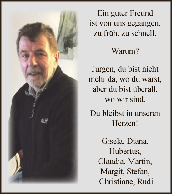 Todesanzeige von Jürgen  von WA