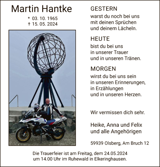 Todesanzeige von Martin Hantke von WA