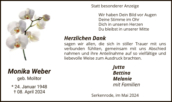 Todesanzeige von Monika Weber von WA