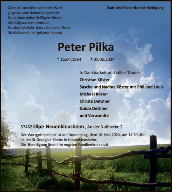 Todesanzeige von Peter Pilka von WA