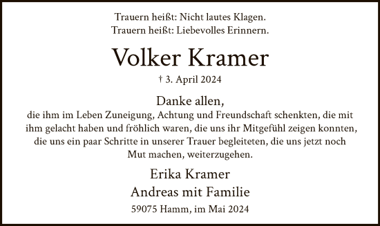 Todesanzeige von Volker Kramer von WA