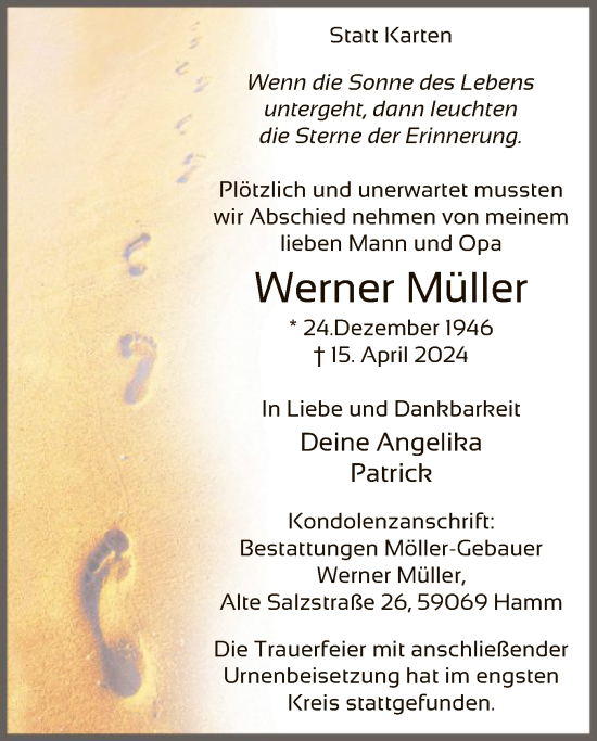Todesanzeige von Werner Müller von WA