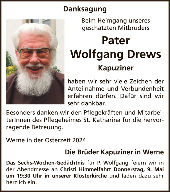 Todesanzeige von Wolfgang Drews von WA