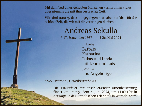 Todesanzeige von Andreas Sekulla von WA