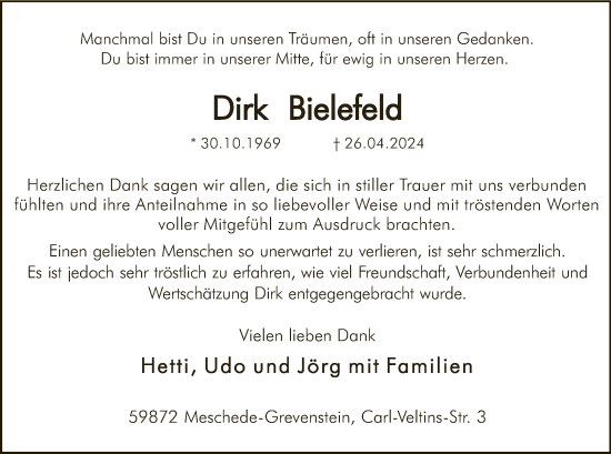 Todesanzeige von Dirk Bielefeld von WA