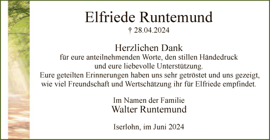 Todesanzeige von Elfriede Runtemund von WA
