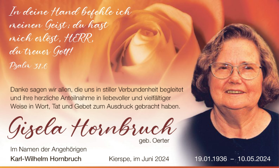 Todesanzeige von Gisela  Hornbruch von WA