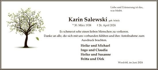 Todesanzeige von Karin Salewski von WA