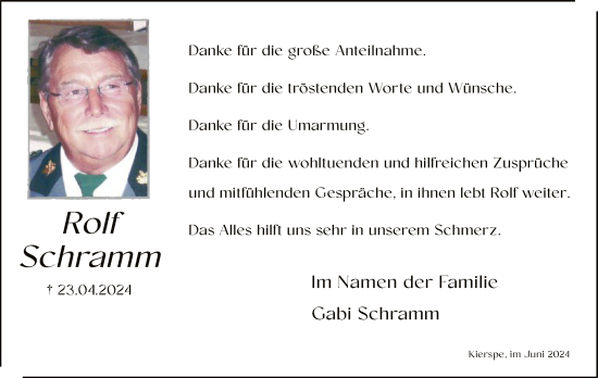 Todesanzeige von Rolf Schramm von WA