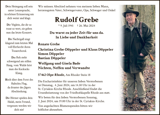 Todesanzeige von Rudolf Grebe von WA