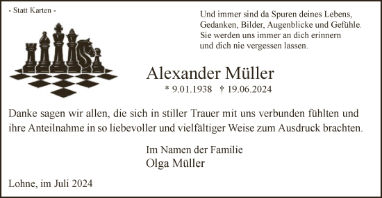 Todesanzeige von Alexander Müller von WA