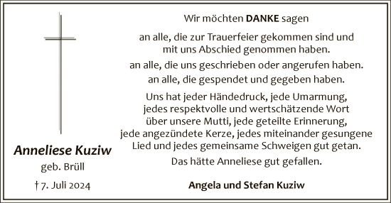 Todesanzeige von Anneliese Kuziw von WA