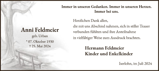Todesanzeige von Anni Feldmeier von WA
