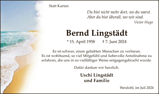 Todesanzeige von Bernd Lingstädt von WA