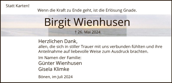 Todesanzeige von Birgit Wienhusen von WA