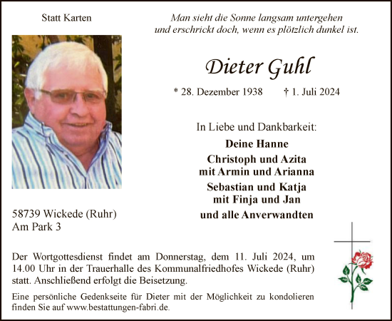 Todesanzeige von Dieter Guhl von WA