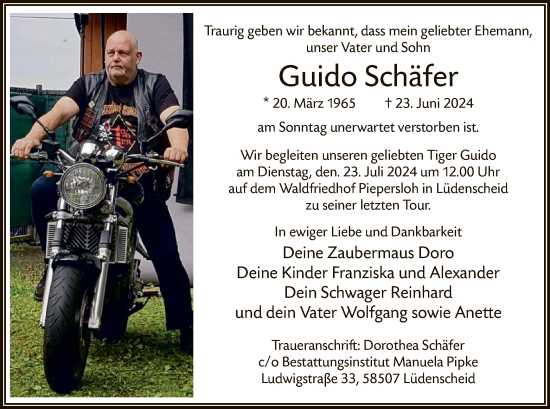 Todesanzeige von Guido Schäfer von WA
