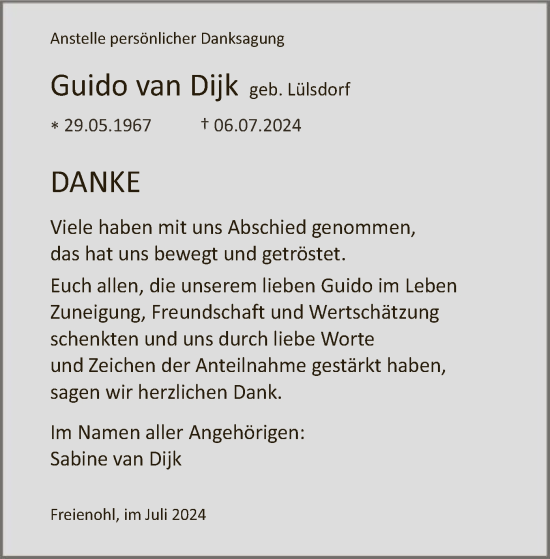 Todesanzeige von Guido van Dijk von WA