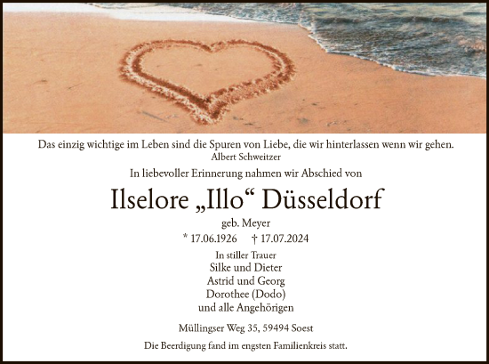 Todesanzeige von Ilselore Düsseldorf von WA