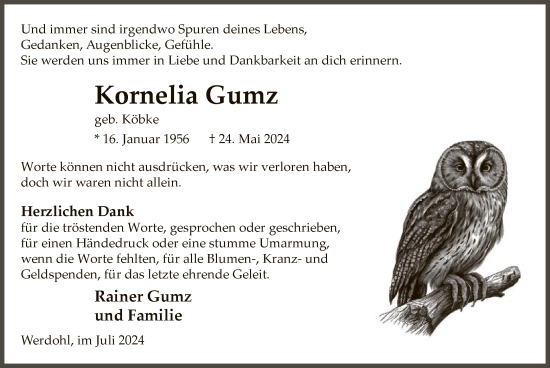 Todesanzeige von Kornelia Gumz von WA